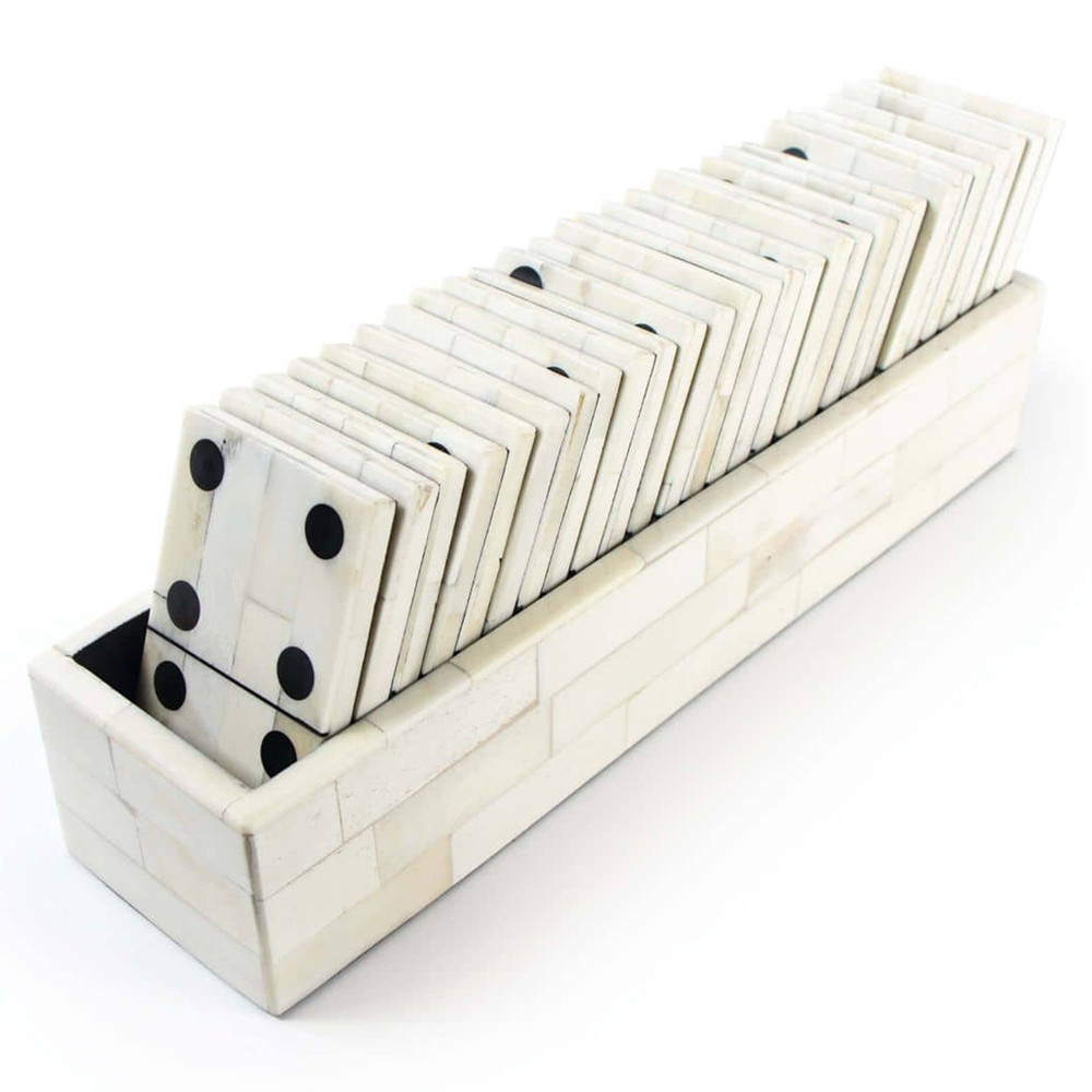 Royal Hollywood Regency White Bone Domino Game Set | Kathy Kuo Home