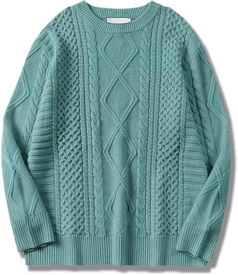 Woven Oversized Knit Sweater Solid Vintage Pullover Sweater Unisex Crewneck Knitted Tops | Amazon (US)