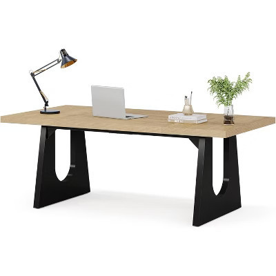 Tribesigns Rectangle Executive Desk with Double Wood Pedestal, Brown and Black | Target