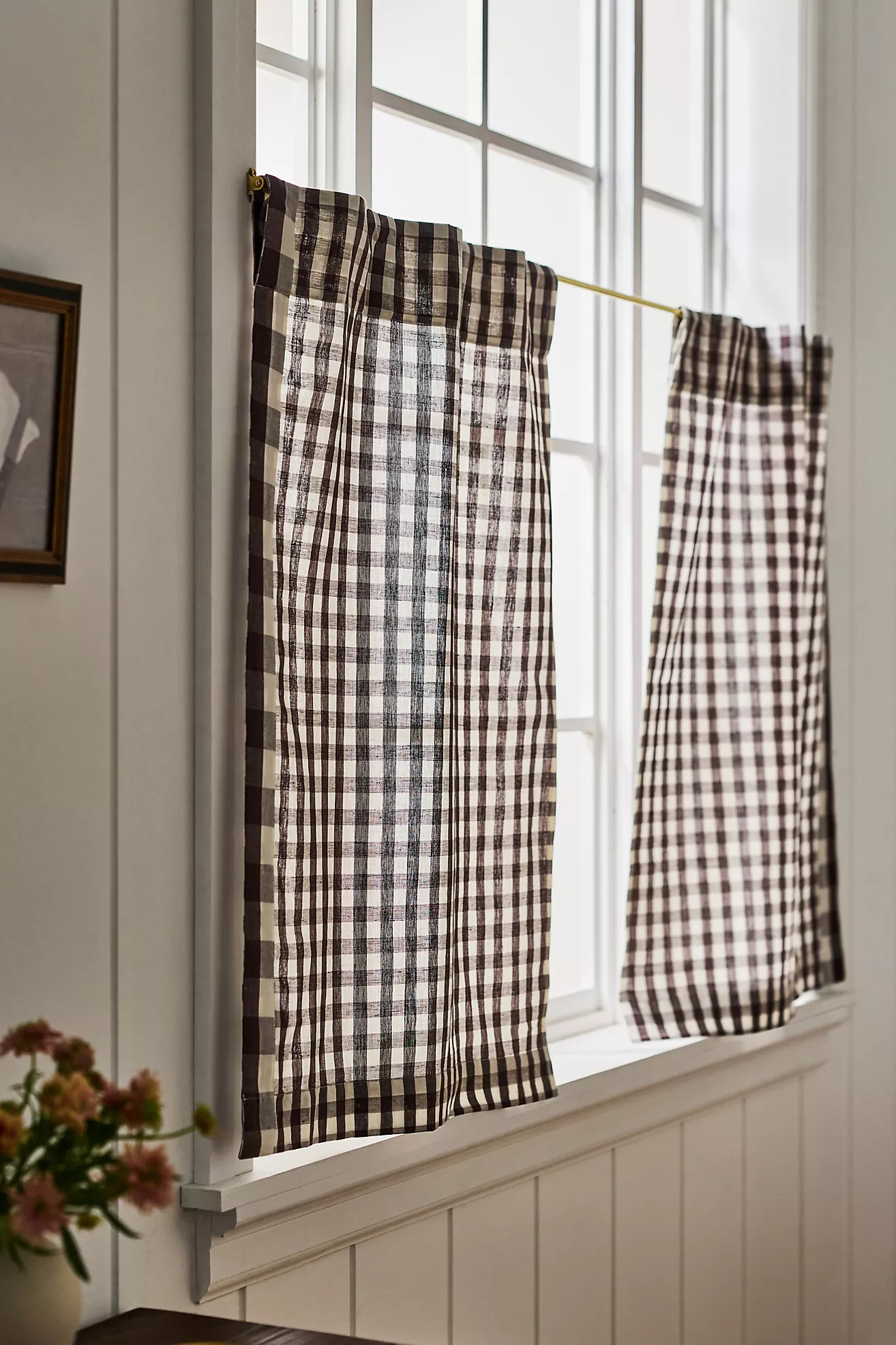 Cotton Linen Gingham Cafe Curtains, Set of 2 | Anthropologie (US)