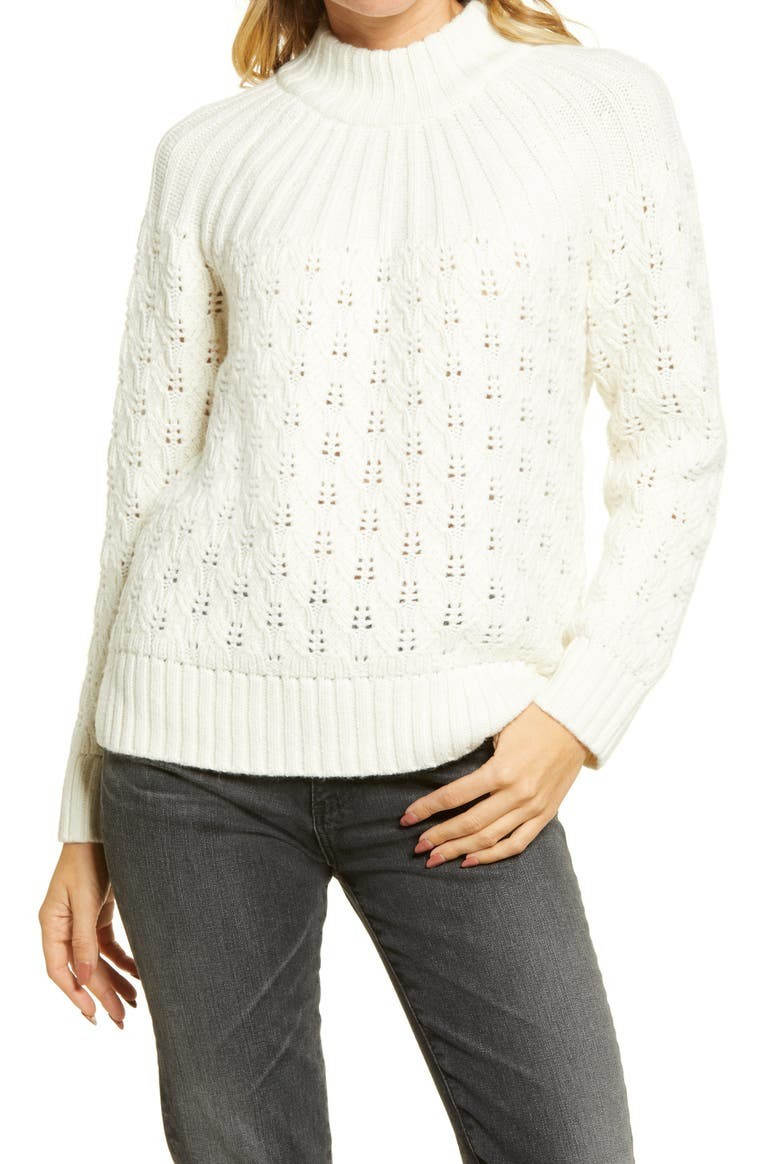 Pointelle Stitch Mix Mock Neck Sweater | Nordstrom