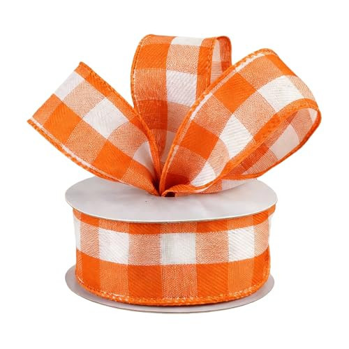 Meseey Orange and White Checkered Wired Ribbon 1.5 Inch Fall Plaid Ribbon for Thanksgiving Halloween Wreath Crafts & Holiday Decor | Amazon (US)