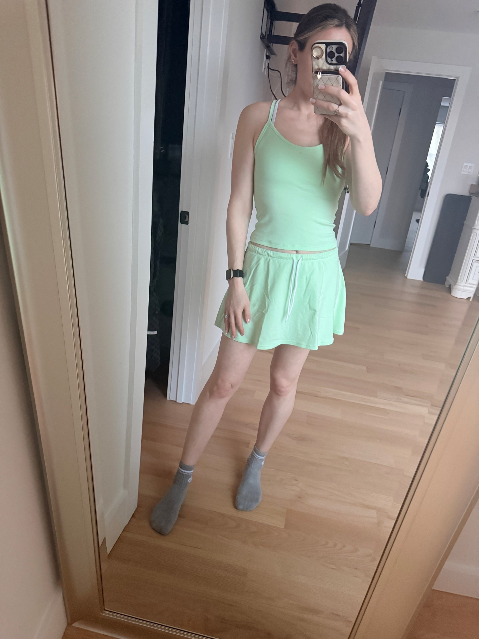 skirt has built in shorts and is so soft. id say size down. the XS skirt is quite loose on me!

#LTKootd #LTKgrwm #LTKmomlife