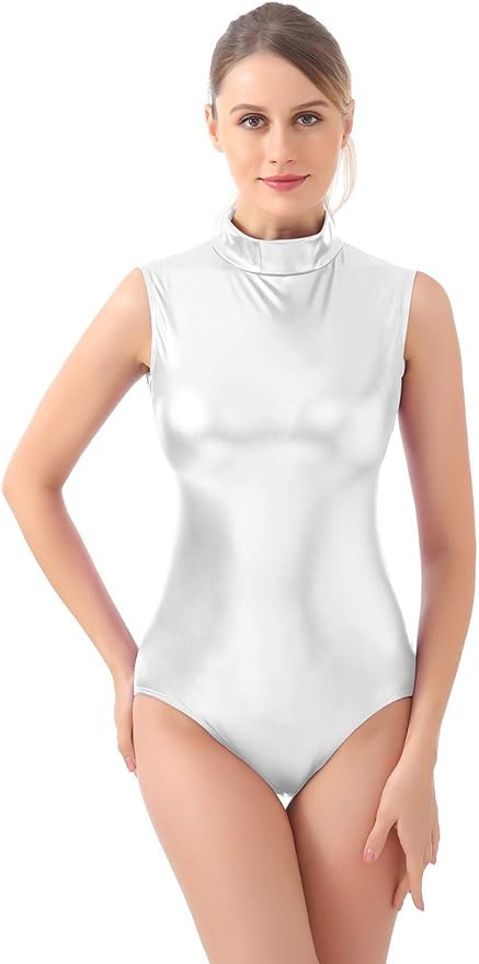Kepblom Women's Sleeveless Shiny Metallic Leotard Sparkly Turtleneck Bodysuit | Amazon (US)