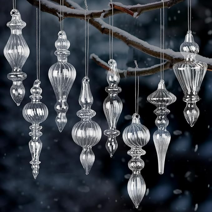 Mifoci 8 Pcs 6 Inch Mercury Glass Finial Christmas Ornaments Hanging Christmas Finials Glass Orna... | Amazon (US)