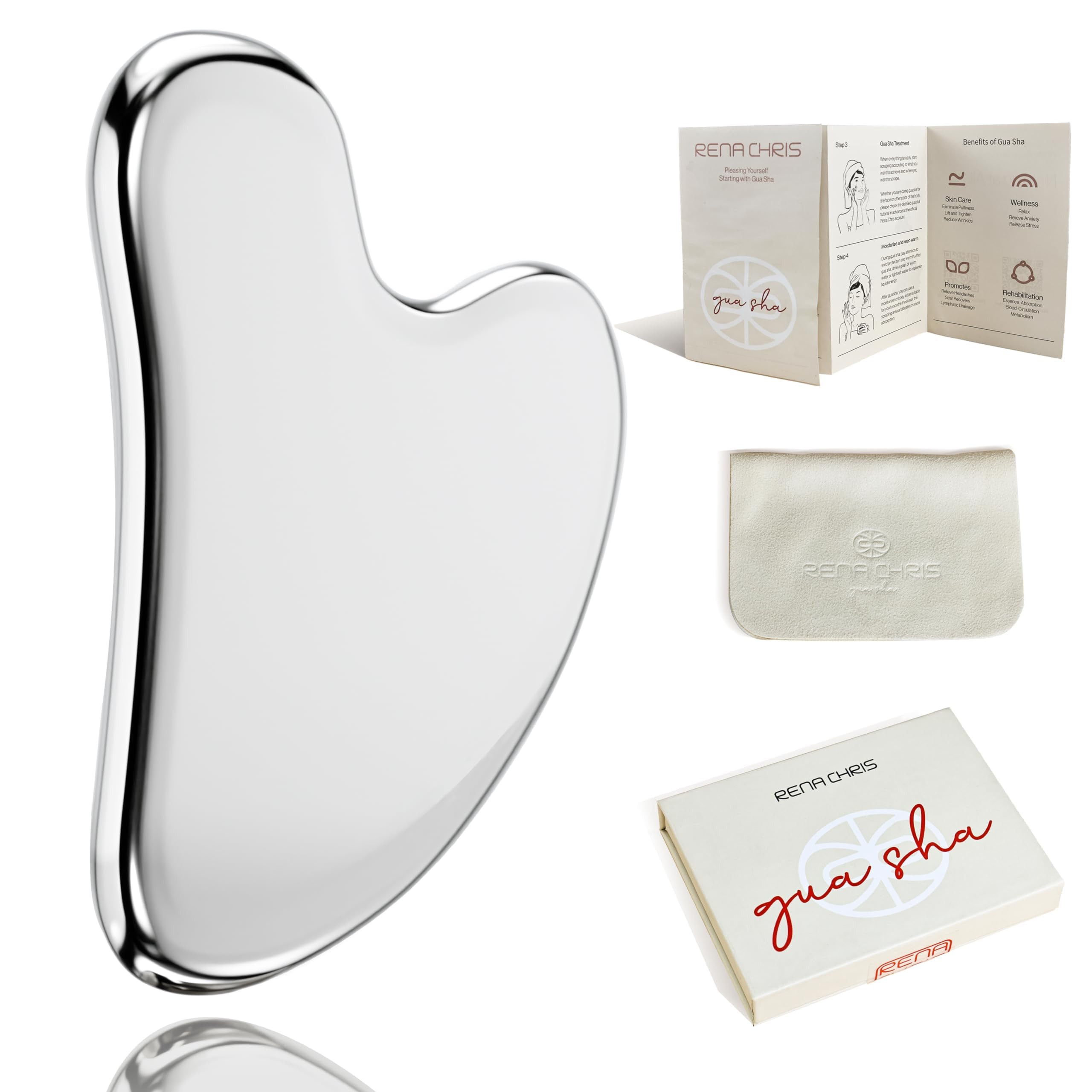 Rena Chris Gua Sha Facial Tools, Stainless Steel Gua Sha, Metal Gua Sha for Jawline Sculpting and Puffiness Reducing, Gua Sha Stainless Steel Tool, Skin Care Gift (Silver) | Amazon (UK)