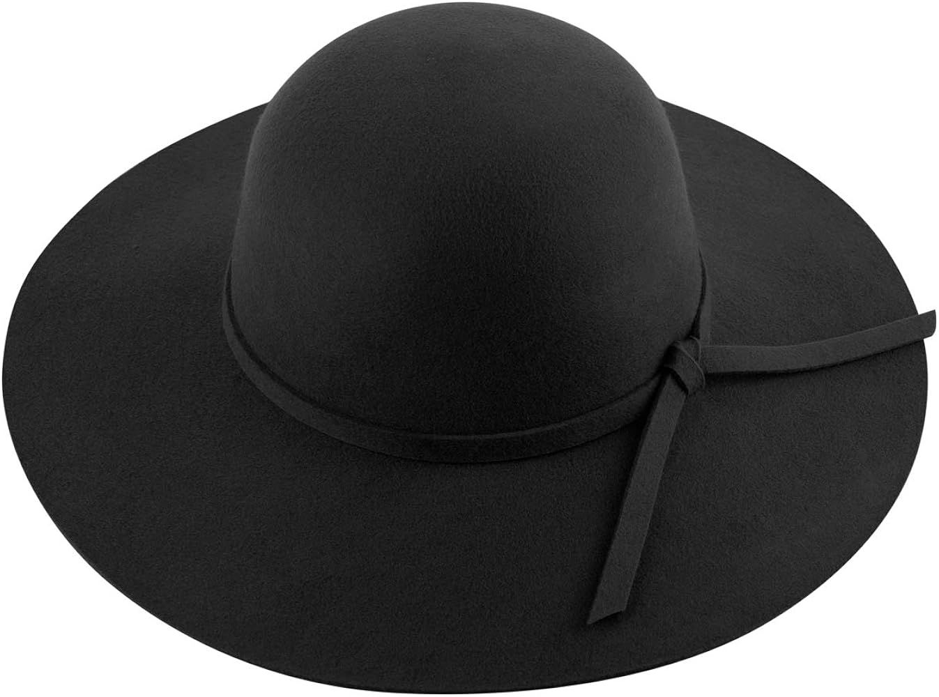 Lanzom Women Lady Retro Wide Brim Floppy Panama Hat Belt Wool Fedora Hat | Amazon (US)