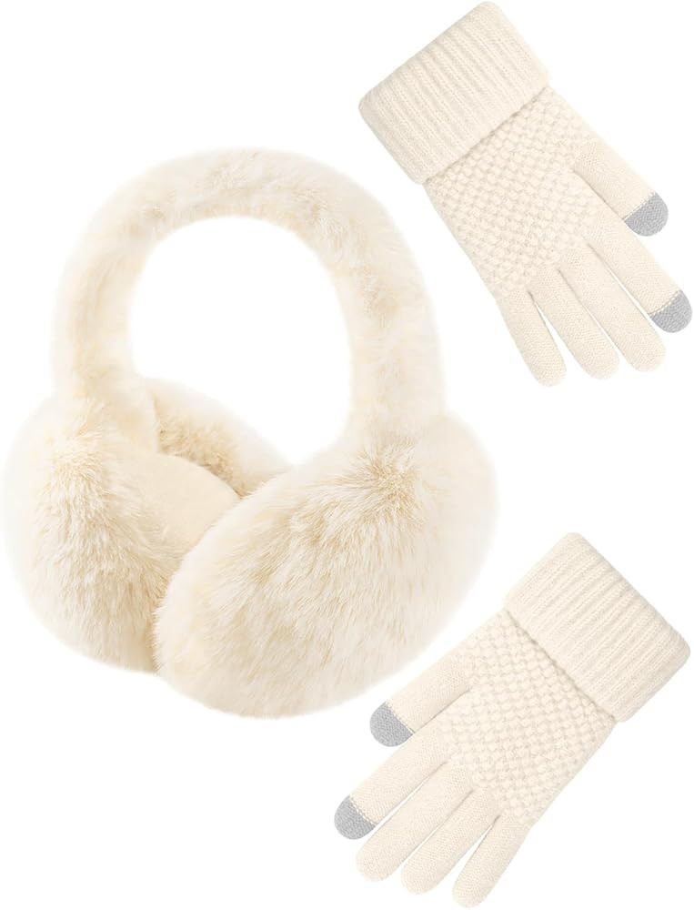 Senker Fashion Winter Ear Muffs for Women Faux Fur Warm Earmuffs Cold Weather Fluffy Ear Warmers ... | Amazon (US)