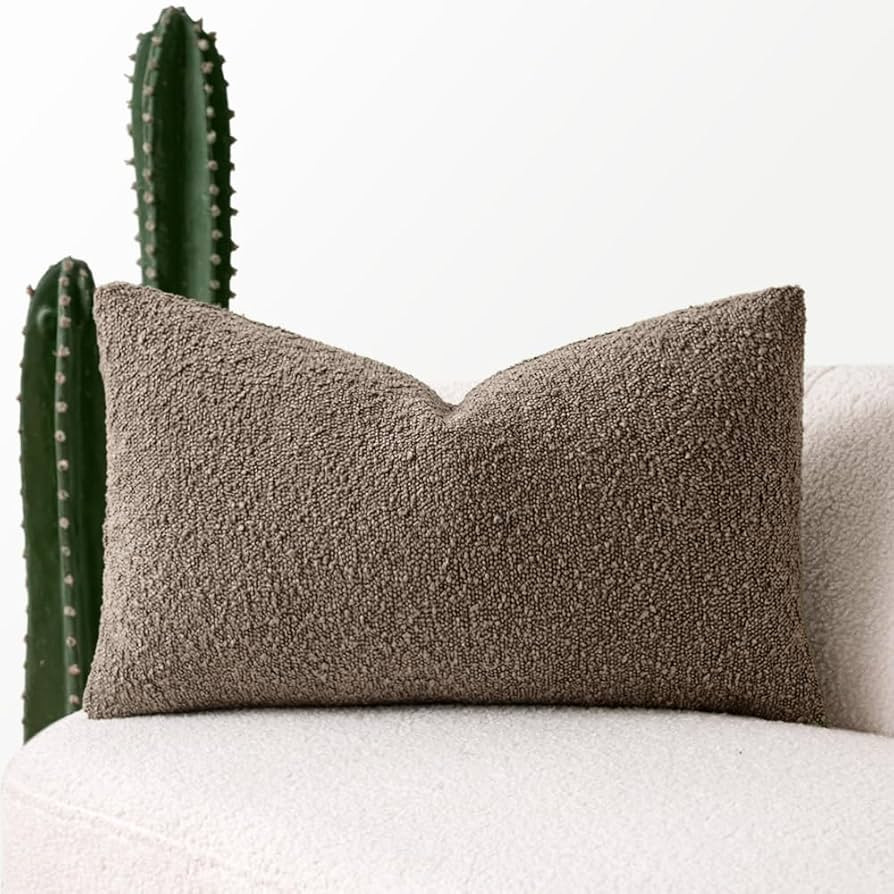 MIULEE Textured Boucle Throw Pillow Cover Dark Brown Accent Solid Lumbar Pillow Case Decorative S... | Amazon (US)