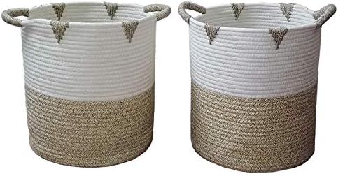 Cotton Rope Woven Storage Basket,2-Pack 12x12x14 Round Organizer Baskets,With Handles Foldable ba... | Amazon (US)