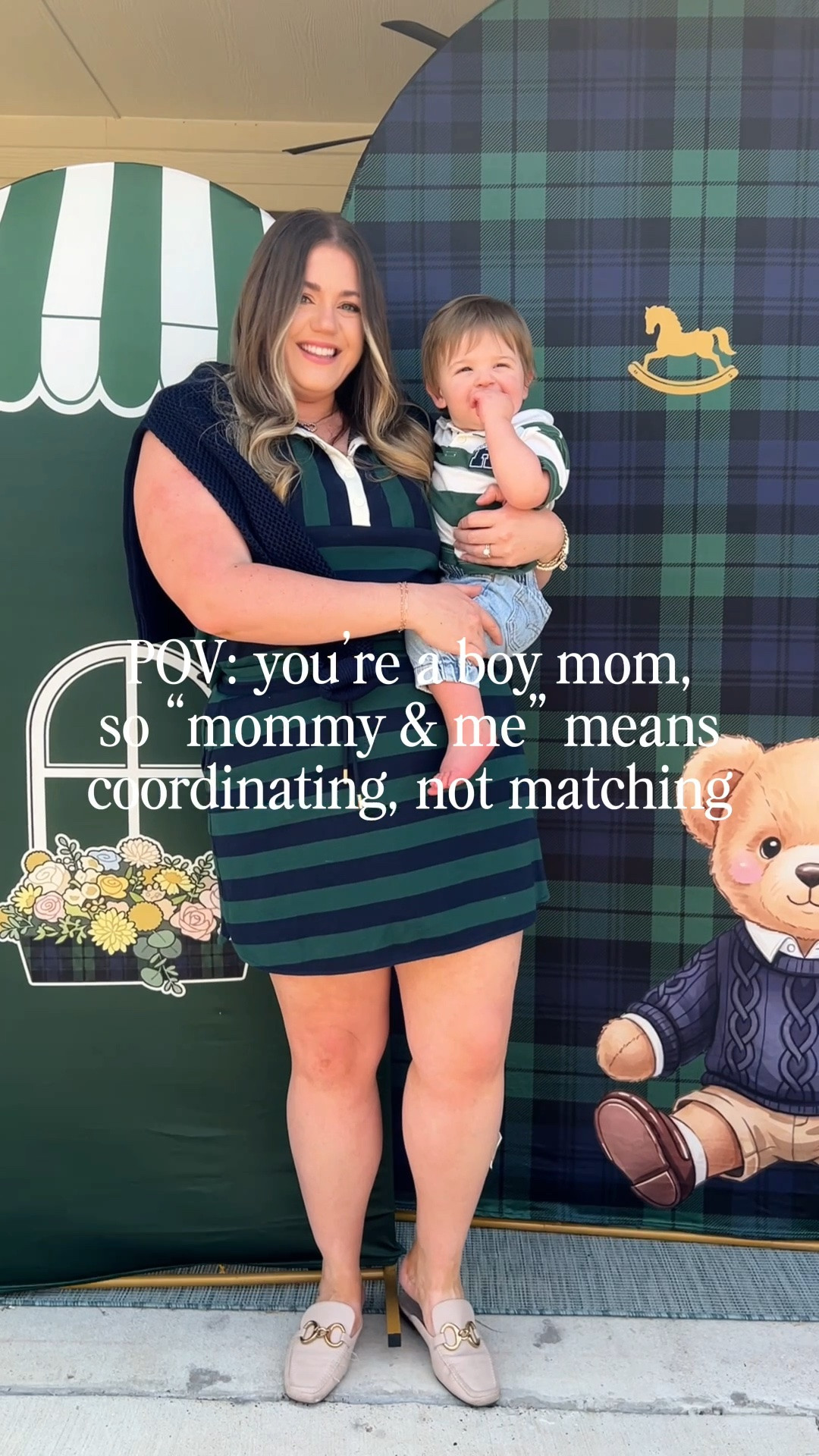 The boy mom version of a mommy & me matching moment 💚 I may not get to put us in matching dresses, but I will coordinate our outfits every chance I get 😂 And making this one extra special: Walker is wearing my little Levi’s jeans from when I was a baby 🥹😭 For his first birthday, we leaned all the way into the classic preppy vibe with navy, green, stripes & loafers—and I think this might be my favorite mommy + son look yet. 🐎💚

boy mom outfits, mommy and me outfits, coordinating mom and son outfits, mom and son style, boy mom fashion, first birthday outfit, baby boy birthday outfit, preppy mom outfit, preppy baby boy outfit, classic preppy style, Ralph Lauren inspired style, heritage style, navy and green outfit, striped polo dress, rugby stripe outfit, baby boy polo shirt, Levi’s baby jeans, vintage Levi’s, heirloom baby clothes, sentimental baby clothes, loafers outfit, midsize mom style, midsize preppy style, classic mom style, toddler boy style, baby boy fashion

#LTKootd #LTKMidsize #LTKBaby
