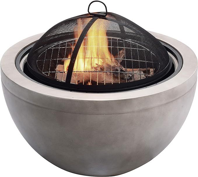 Teamson Home Bonfire MGO Light Concrete Round Charcoal BBQ Grill Wood Burning Fire Pit with Spark... | Amazon (US)