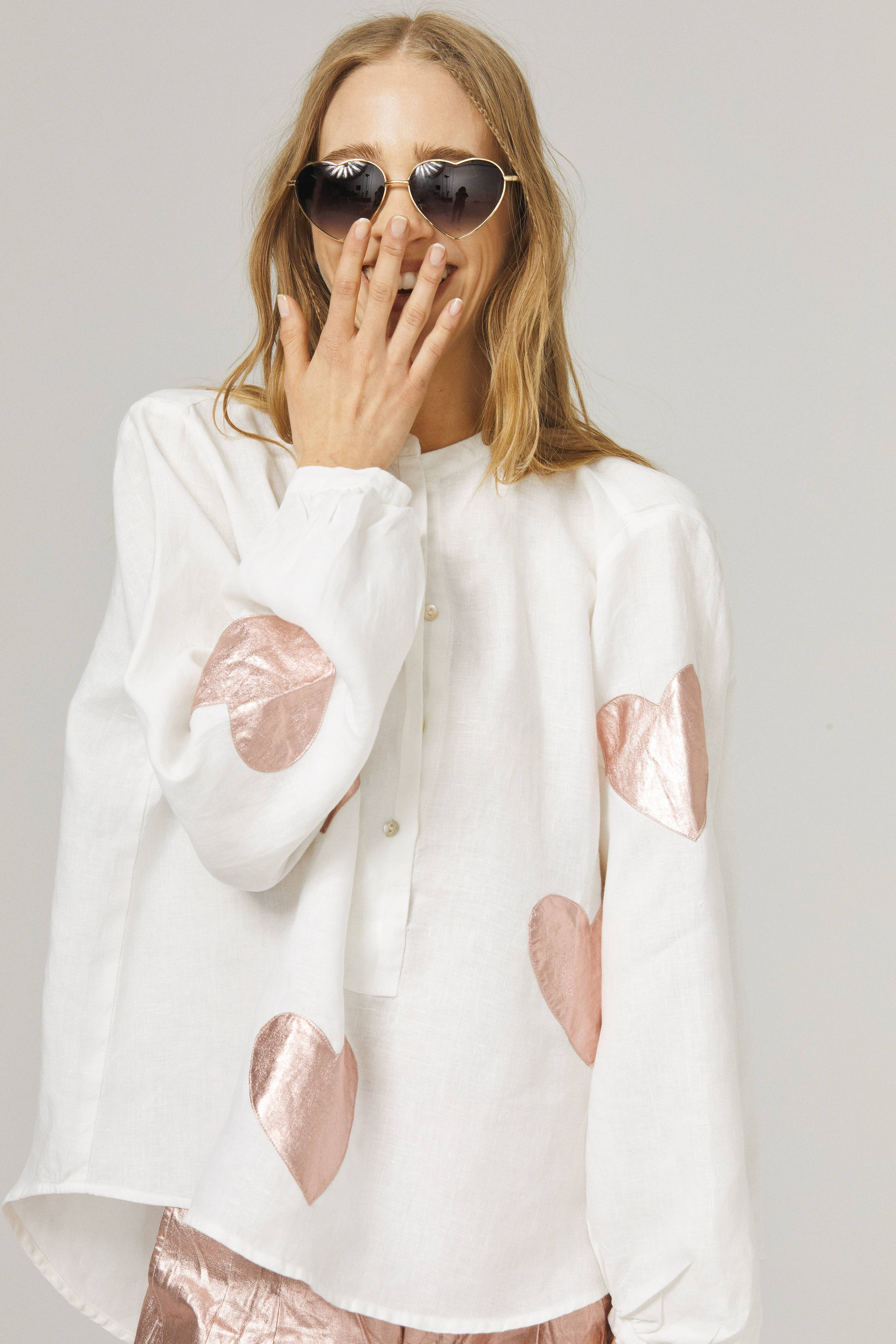 Cupid Linen Shirt - Off-White with Metallic Peach Fuzz | Lanhtropy