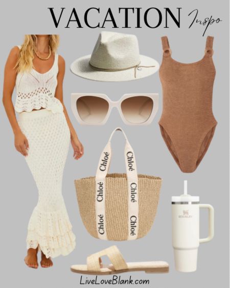 Vacation inspo…beach day outfit idea 
Seersucker swimsuit…ordering, love this!
Beach cover up 
Chloe bag
Stanley tumbler 
Target sandals 
#ltku



#LTKstyletip #LTKswim #LTKtravel