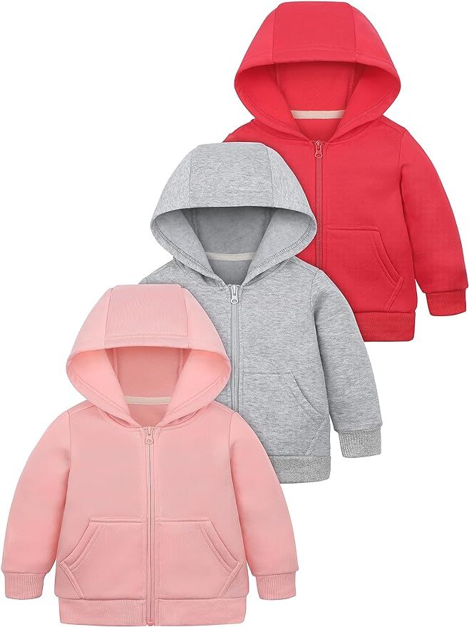 Cooraby 3 Pieces Baby and Toddler Girls Fleece Full-Zip Hoodies Lightweight Jacket with Pockets W... | Amazon (US)