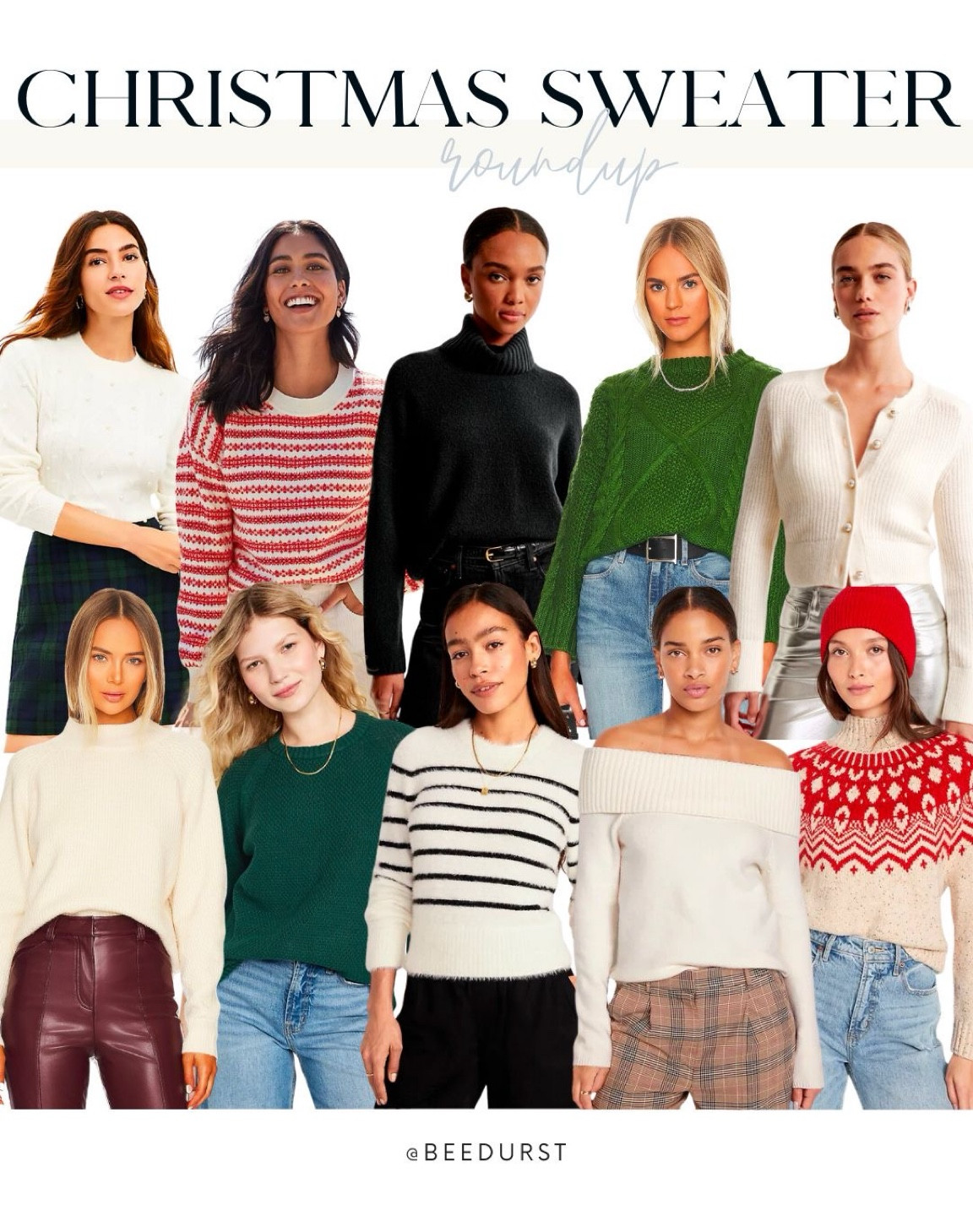 Holiday outfits, holiday party outfit, Christmas party outfit, cute Christmas sweater, holiday sweater, green sweater, white sweater, red sweater, Christmas outfit 

#LTKstyletip #LTKHoliday #LTKfindsunder50