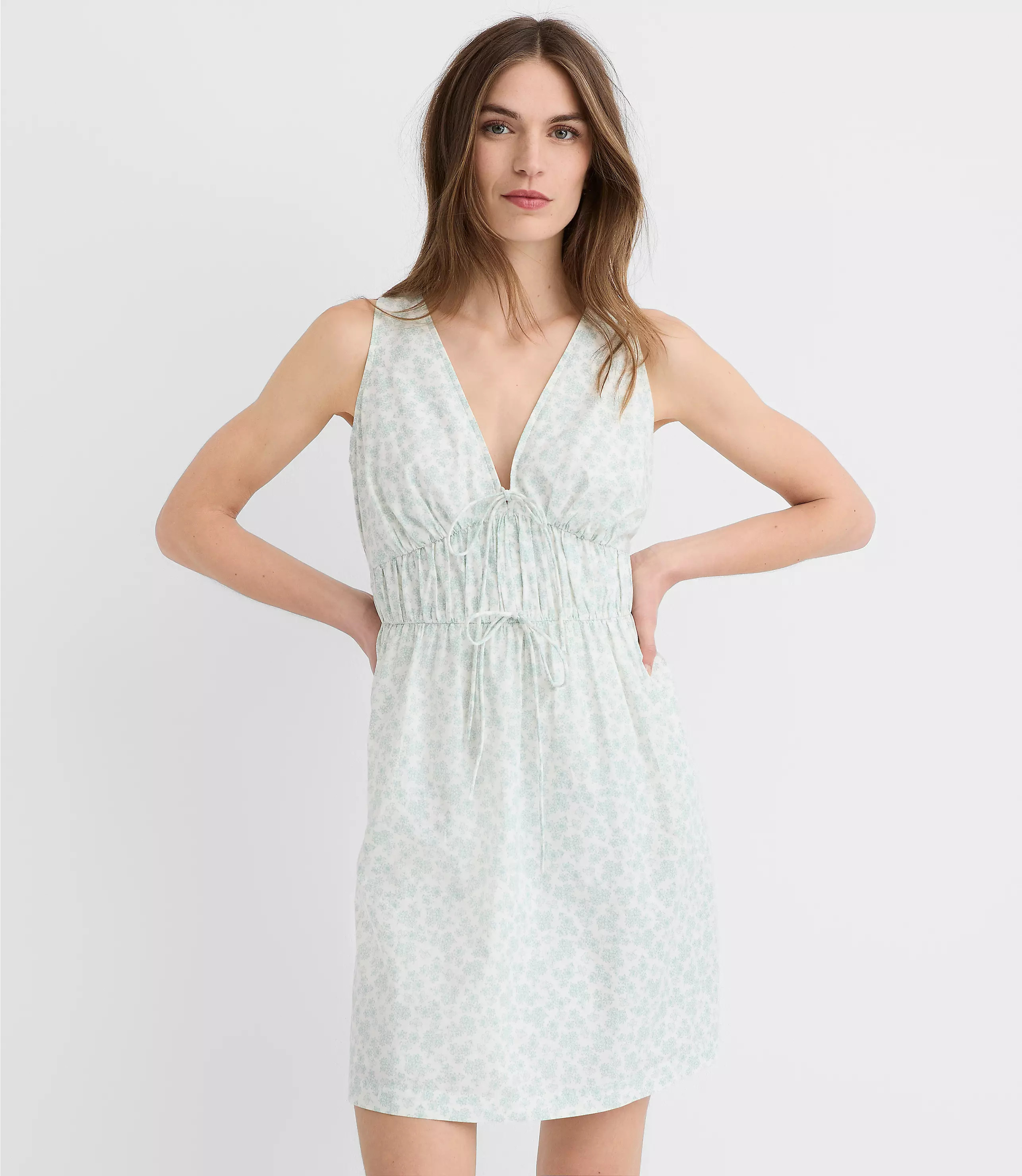 Floral Bow Poplin Mini Pocket Dress | LOFT