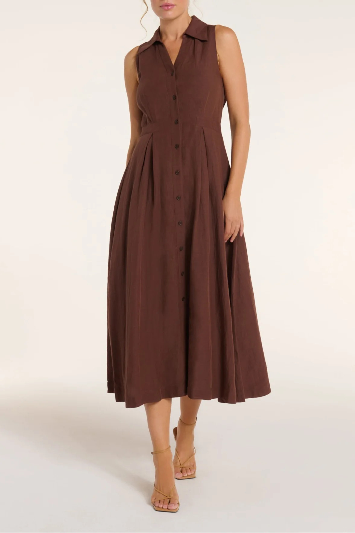 Stacia Collared Button Front Panel Midi Dress in Shaved Chocolate | Hermoza