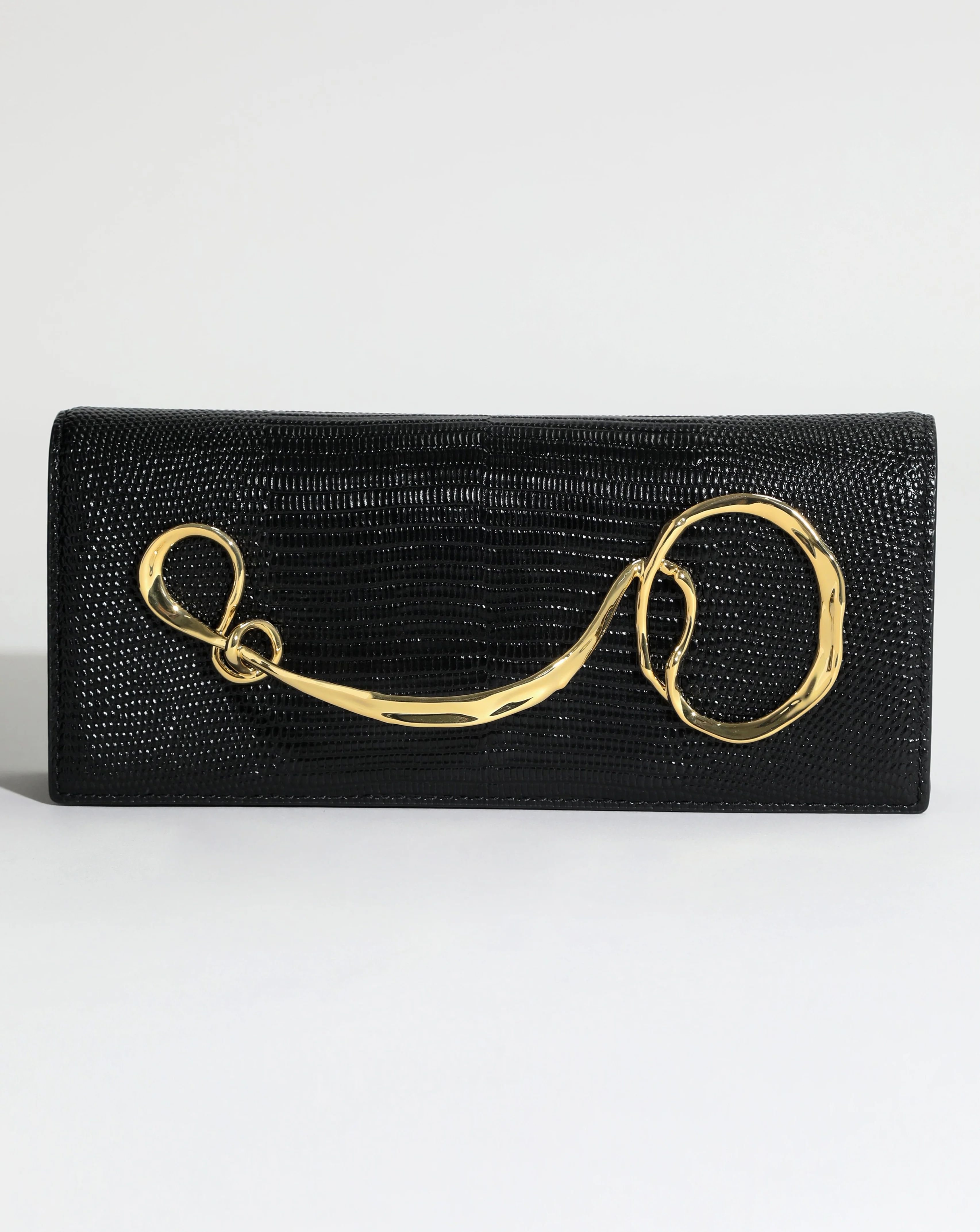 Twisted Gold Black Leather Clutch – ALEXIS BITTAR | Alexis Bittar