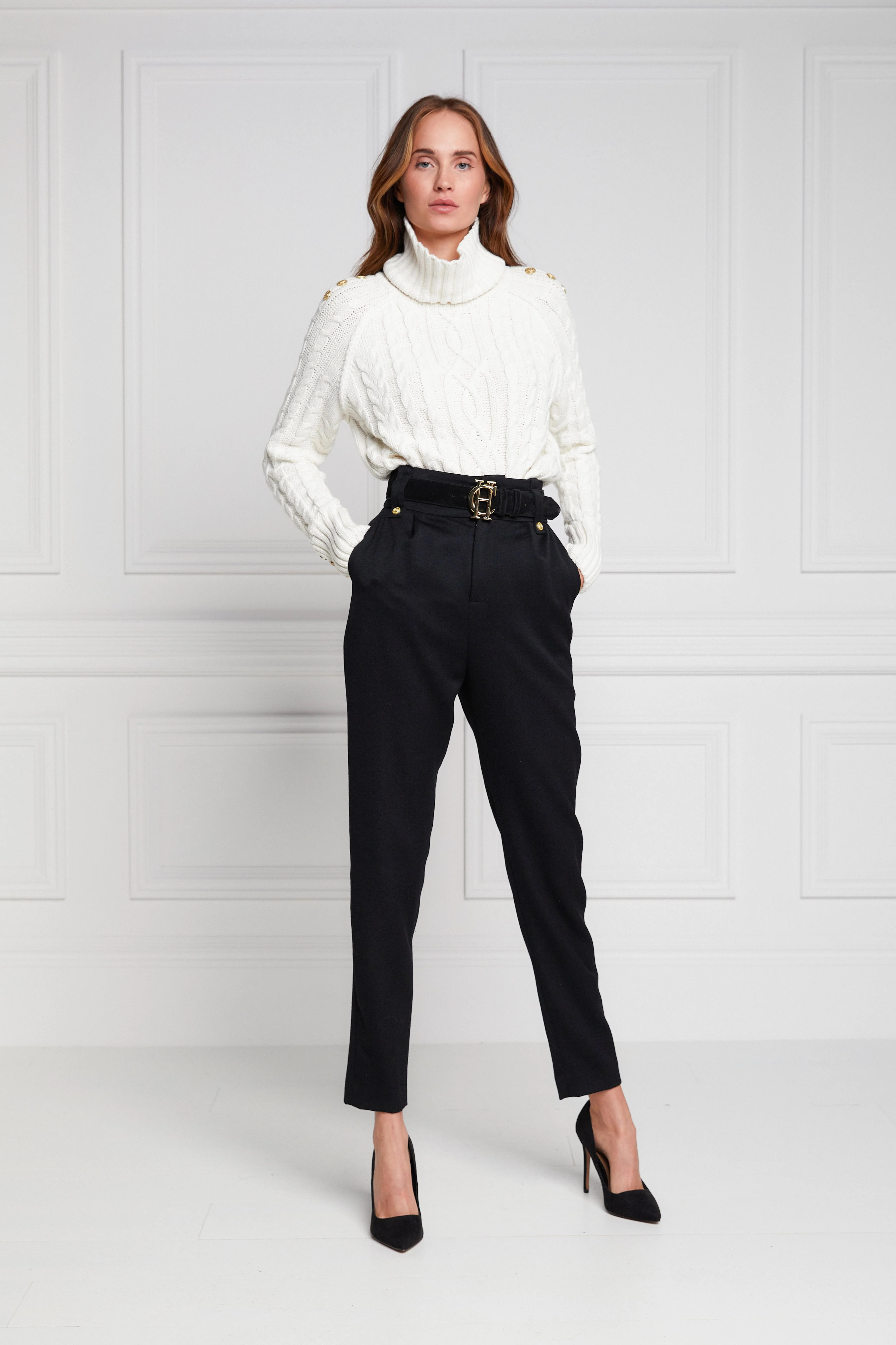 High Waisted Peg Trouser (Black Barathea) | Holland Cooper