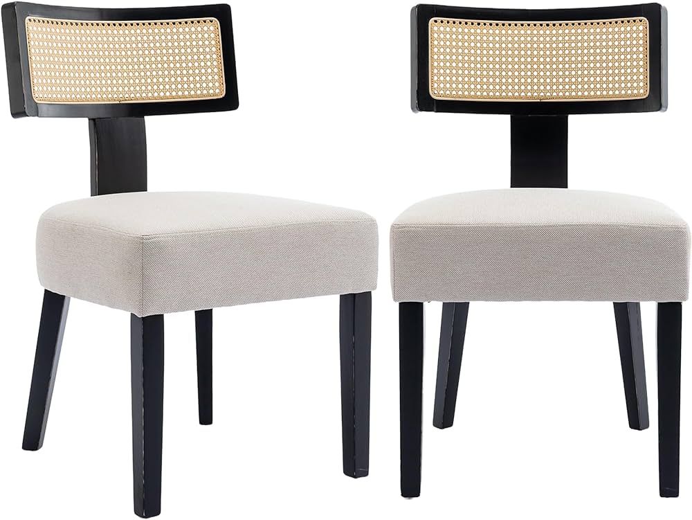 GNIXUU Mid Century Modern Dining Chairs Set of 2, Rattan Back Farmhouse Kitchen Chairs Linen Upho... | Amazon (US)