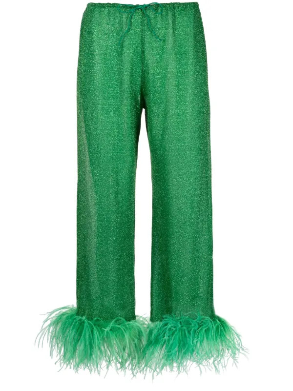 Oséree Lumiere feather-trim Trousers - Farfetch | Farfetch Global