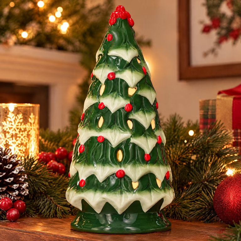 Ceramic Light-Up Tree Christmas Decoration, Multicolor, 10.25", by Holiday Time | Walmart (US)