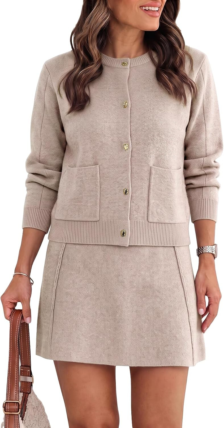 Wenrine Womens Sweater Skirt Set Fall 2 Piece Skirt Knit Matching Sets | Amazon (US)