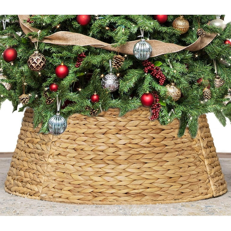 Rattan Christmas Tree Collar, Authentic Hand-Woven Natural Hyacinth Wicker Tree Skirt & Stand Bas... | Walmart (US)