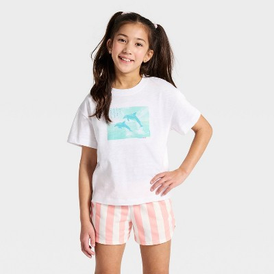 Girls' Short Sleeve Relaxed Fit 'Dolphin' Graphic T-Shirt - Cat & Jack™ White XS | Target