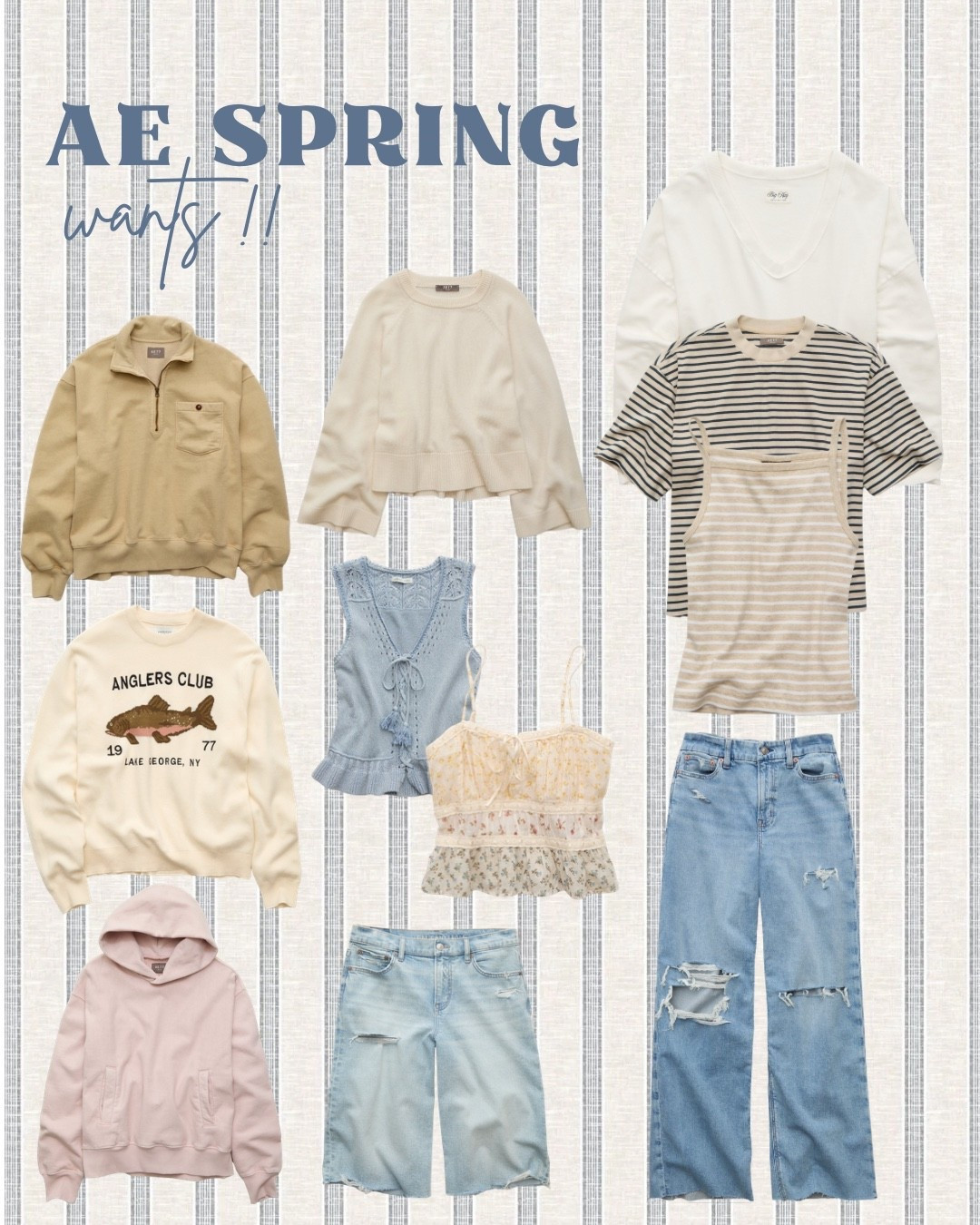 what’s in my @American Eagle Outfitters cart🌷
Spring sweaters, sweater vest, jorts, cashmere, striped tee, girly tanktops 

#LTKSeasonal #LTKootd