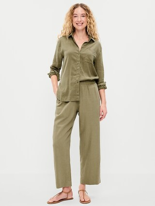 High-Waisted Linen-Blend Straight Ankle Pants | Old Navy (US)