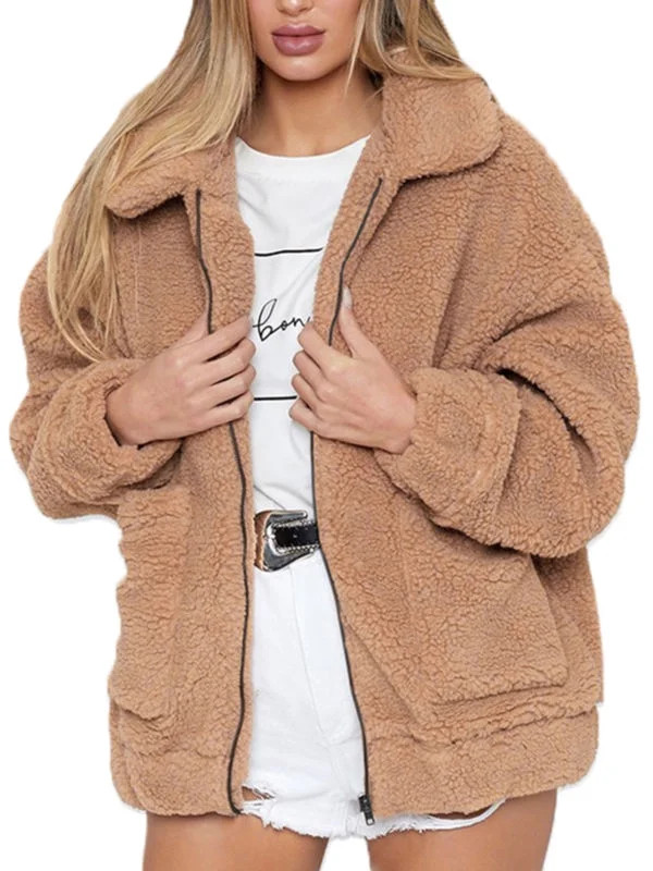 Womens Thick Warm Teddy Bear Pocket Fleece Jacket Coat Zip Up Outwear Overcoat - Walmart.com | Walmart (US)