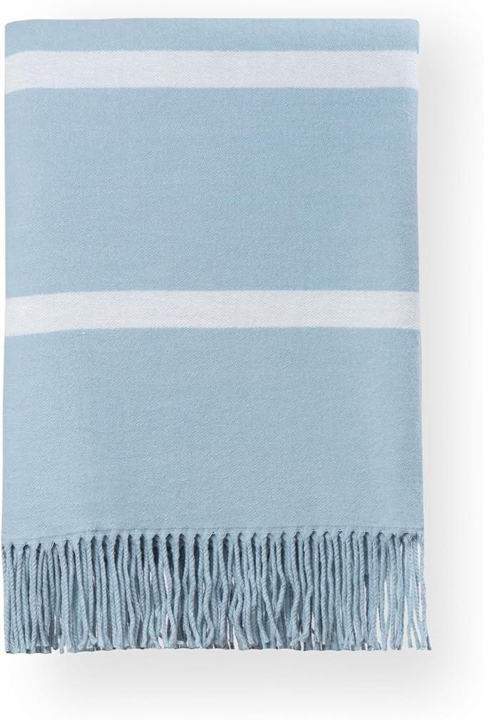 Hofdeco Premium Coastal Decorative Throw Blanket for Patio Couch Sofa, Baby Blue White Pinstripes... | Amazon (US)