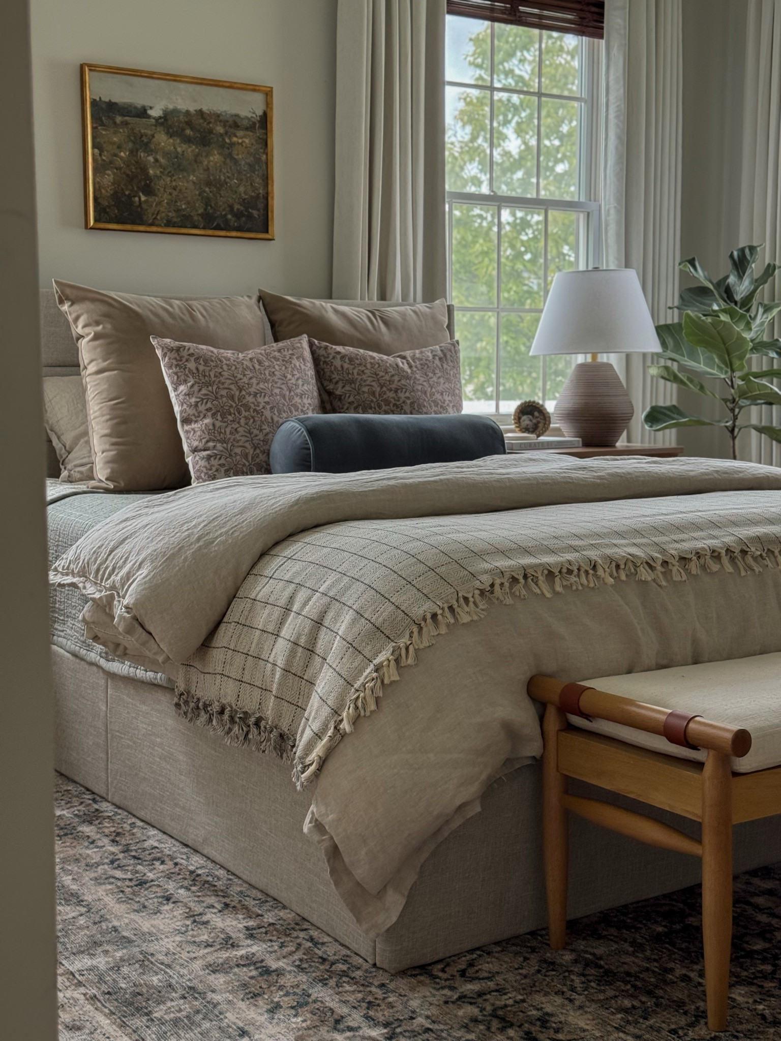 Guest bedroom decor, bed throw pillows, amazon curtains, bedding, bedroom rug, nightstand decor, nightstand lamp, neutral bedroom 

#LTKHome