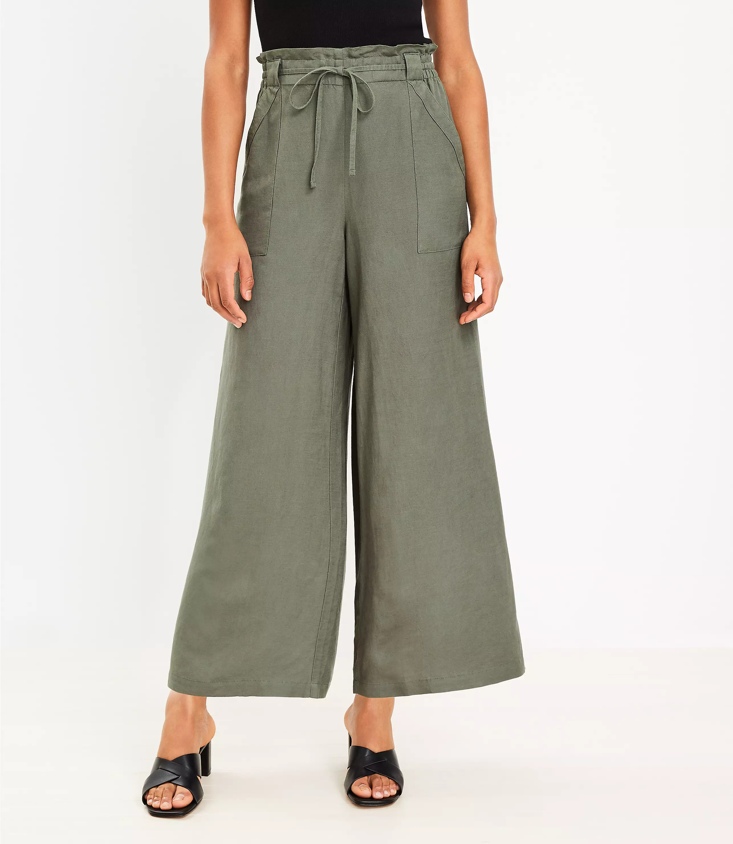 Petite Pull On Linen Blend Wide Leg Pants | LOFT