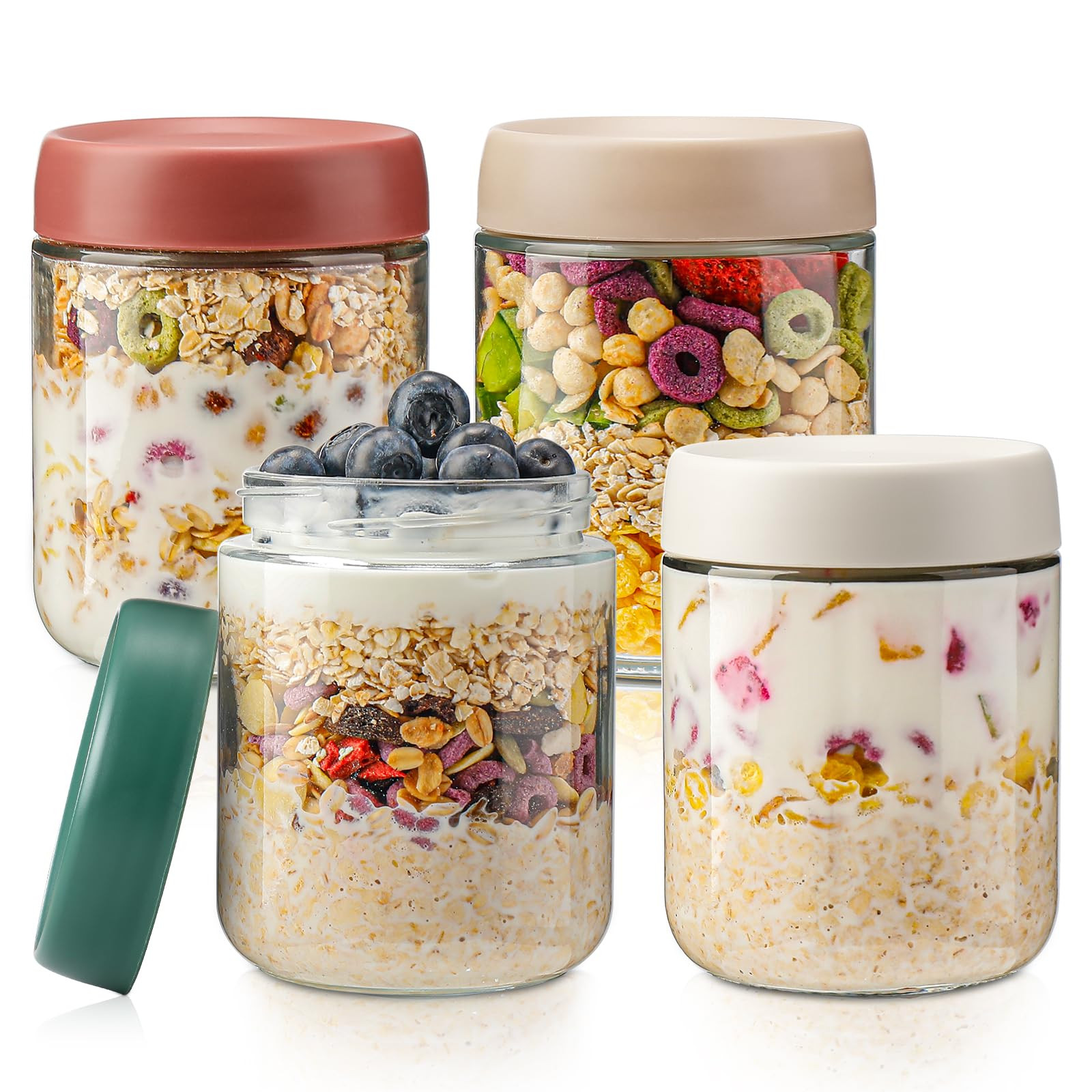 DIMBRAH Overnight Oats Containers with Lids,16oz Glass Jars with Lids - Set Of 4, Practical Oatme... | Amazon (US)