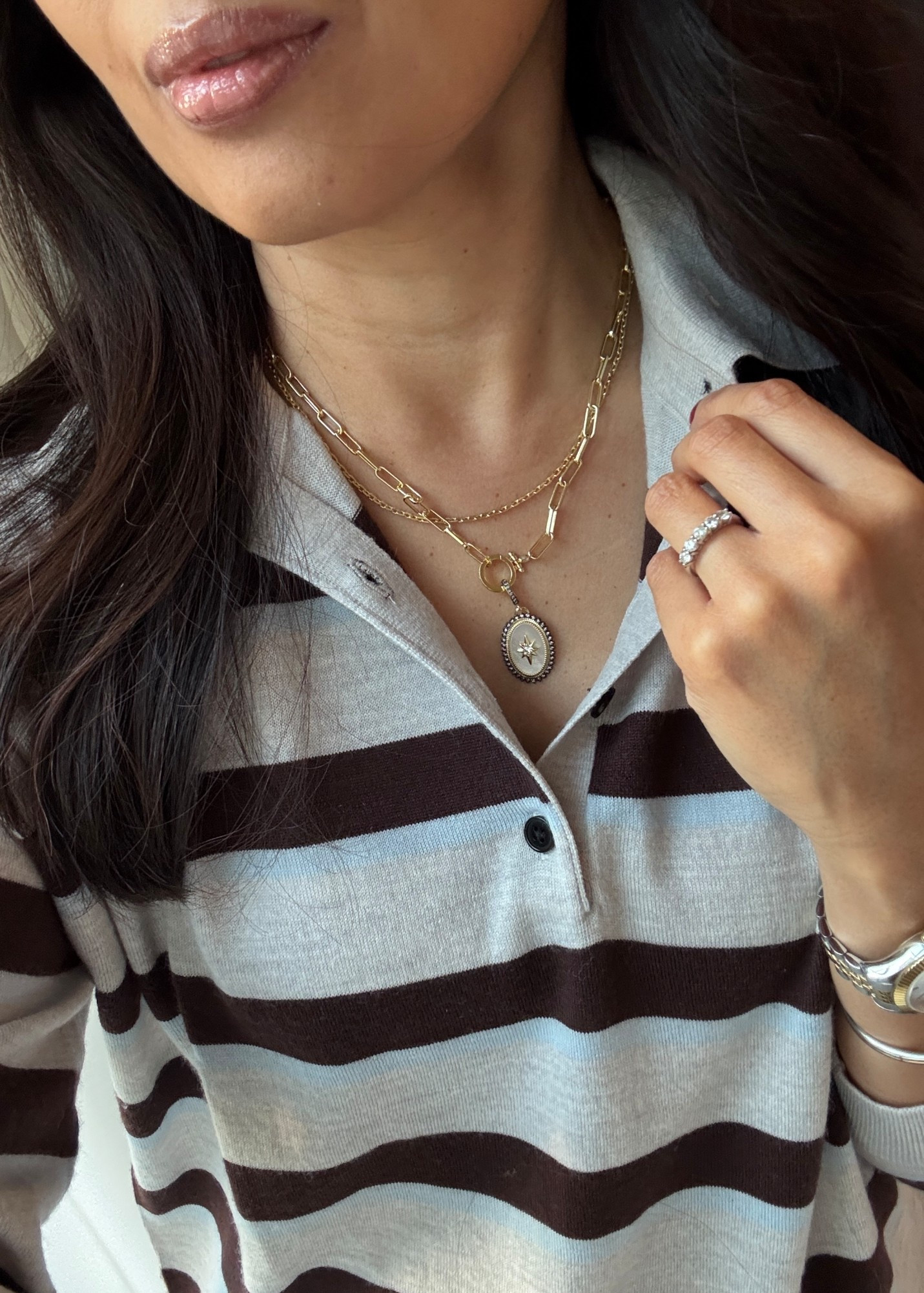 Necklace stack. Charm necklace. Layered necklaces. 
I recently got a new charm for my chain link necklace. It’s a vintage looking design that goes with both gold and silver chains. The delicate chain can also hold a charm  


#LTKFindsUnder100 #LTKOver40