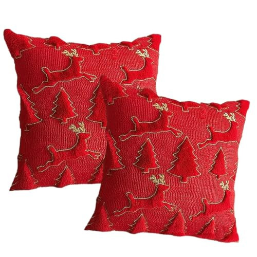 Okamsovr Christmas Tree Pillowcases 18x18 Inches 2 Pieces, 3D Christmas Tree Shaped Artificial Fur Pillowcases, Suitable for Sofas, Living (red 1) | Amazon (US)