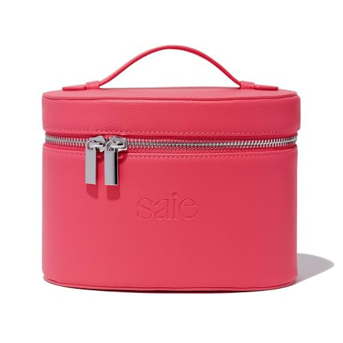 Saie Mini Vanity Case - Vegan Leather Makeup Bag + Travel Toiletry Bag With Removable Interior Organizer - Durable + Portable Makeup Pouch with Carrying Handle + Zipper Closure - Fuschia | Amazon (US)