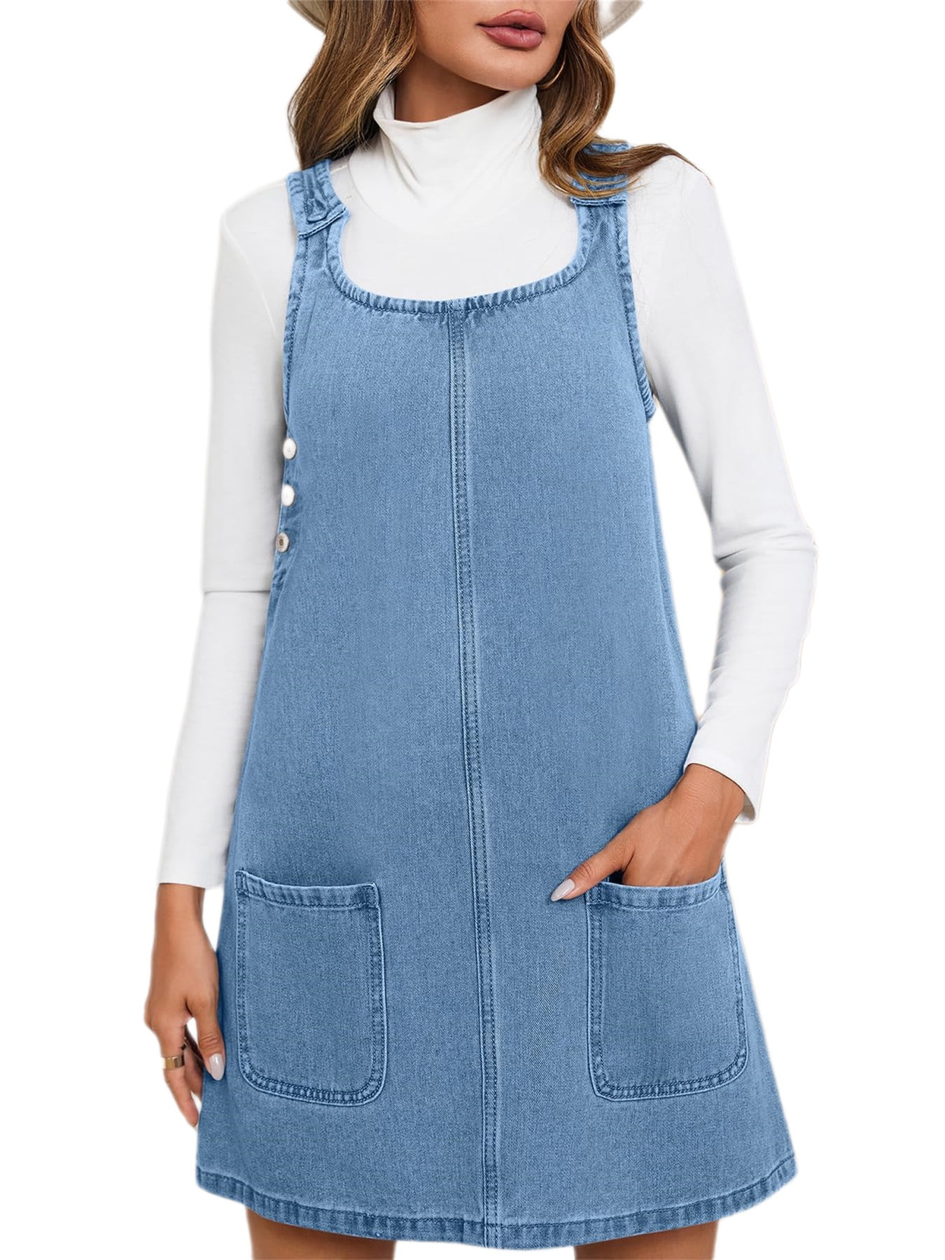 Sleeveless A-line Denim Dress Women Casual Loose Jean Dress with Pocket | Walmart (US)