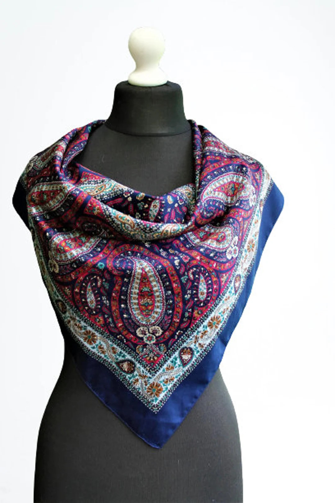 Scarf Vintage Blue Red Women Made in Italy Gift for Her - Etsy | Etsy (US)