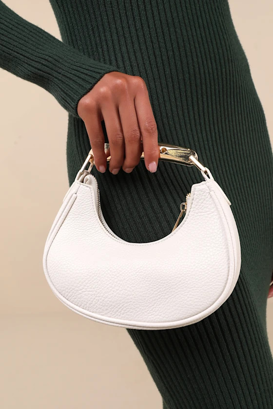 Iconic Effect White and Gold Crescent Metal Handbag | Lulus