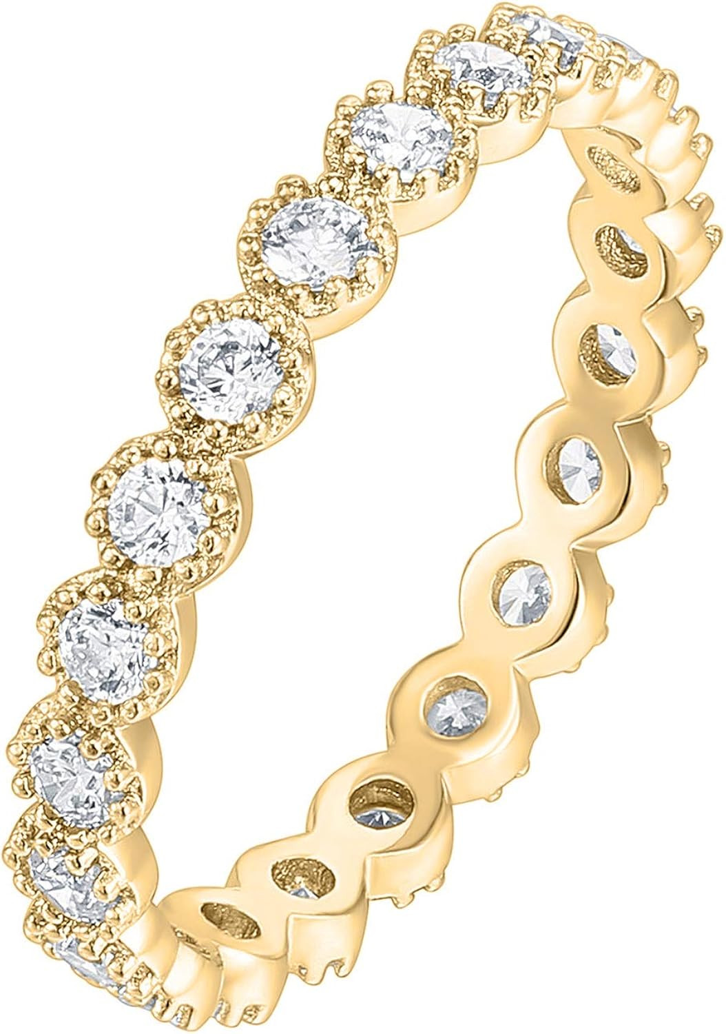 PAVOI 14K Gold Plated Rings Cubic Zirconia Band | Marquise Milgrain Eternity Bands | Gold Rings f... | Amazon (US)