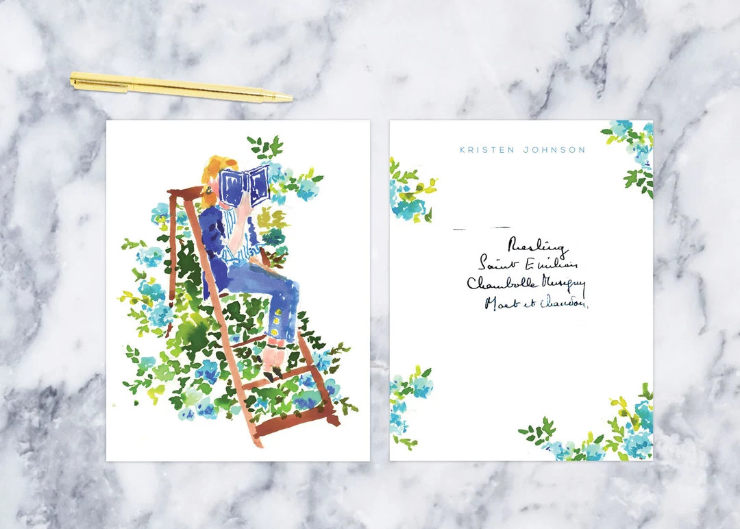 Custom Stationery Girl: Blooming Reader stationary Notecards - Etsy | Etsy (US)