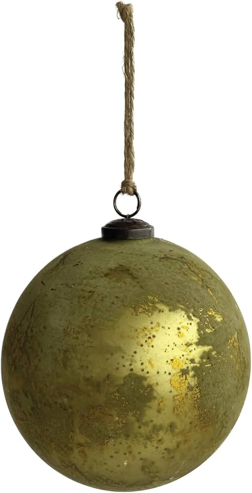 Creative Co-Op Round Glass Ball Ornament in Distressed Finish, Matte Olive Green and Gold | Amazon (US)