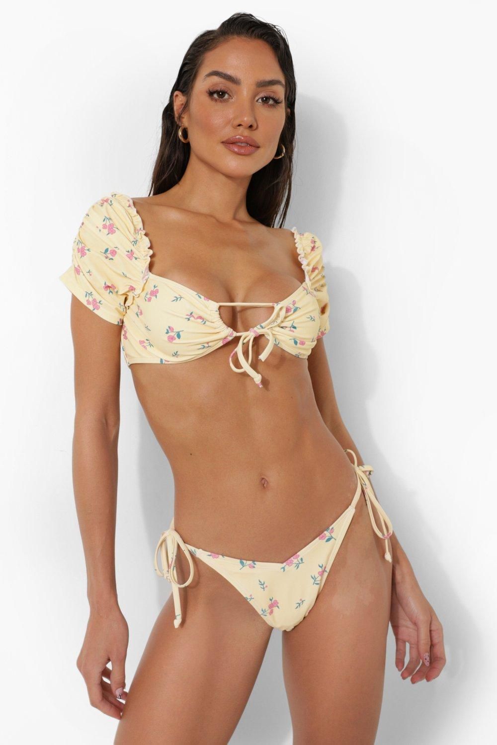 Floral Gathered Front Bikini Crop Top | Boohoo.com (US & CA)