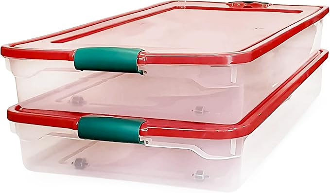 HOMZ 60-Quart Holiday Plastic Underbed Storage Bins with Red Latching Lids, Secure Clear Rolling ... | Amazon (US)