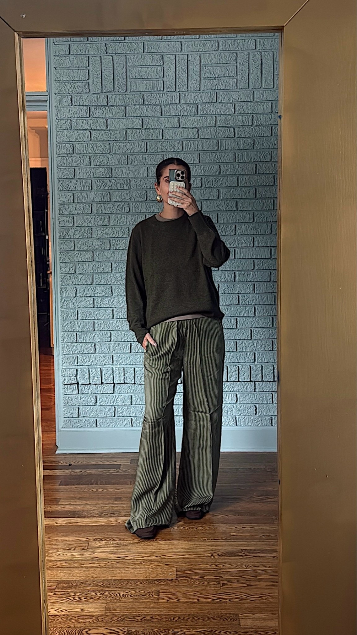 J crew cashmere sweater with green silk pants ￼

#LTKootd #LTKmomlife #LTKOver40