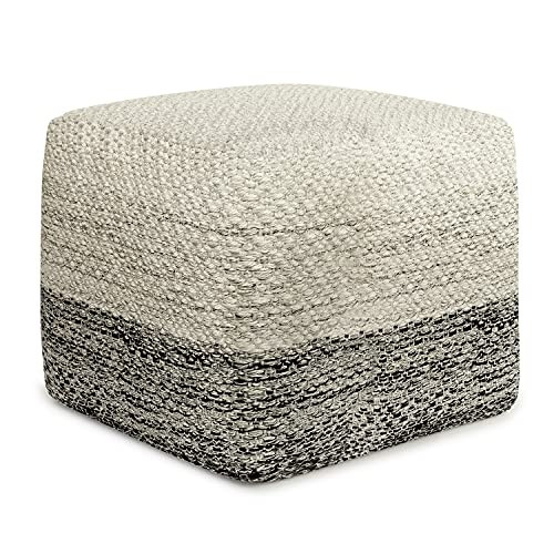 SIMPLIHOME Macie 18" Wide Square Pouf in Grey/White PET Polyester | Amazon (US)